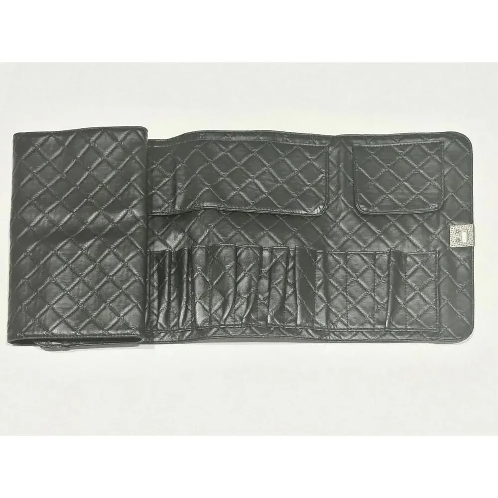 BH Cosmetics Women's Black Leather Clutch Makeup Brush Roll Bag